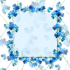 Watercolor frame with floral ornament, blue. It can be used as invitation, logo, cards and other design