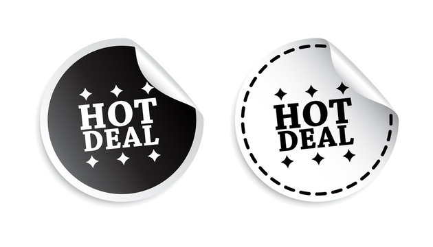 Hot deal sticker. Black and white vector illustration.