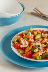 Salad - a mix of avocado, shrimp and grapefruit.
