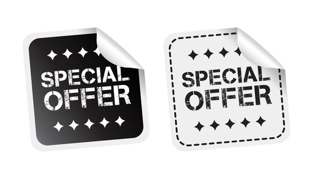 Special offer sticker. Black and white vector illustration.
