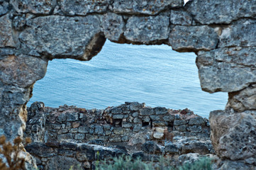 Black Sea sunset landscape. Fiolent cape. Crimea Ukraine