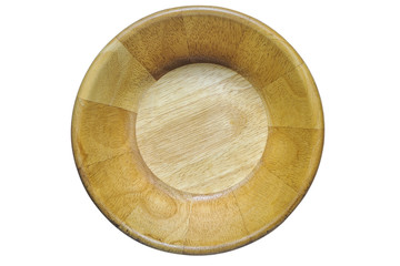 Top view shot of wooden bowl isolated on white background