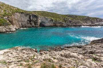 Amazing Panorama of Limnionas beach bay at Zakynthos island, Greece