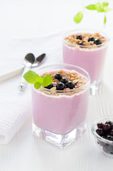 Fototapeta na wymiar Berry yogurt with oat flakes