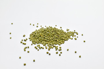 Pile of Mung beans seeds isolated on white background