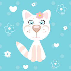 Милый белый котенок векторная иллюстрация. 