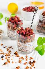 Homemade granola with yogurt and wild berries