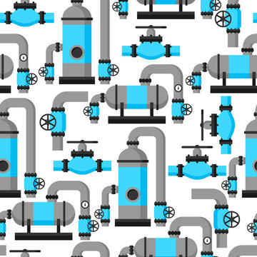 Natural gas heat exchanger, control valves and storage. Industrial seamless pattern