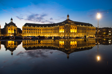 Fototapeta na wymiar Bordeaux, France, Illuminated Reflection In Water At Place De La
