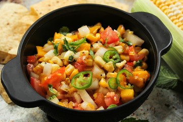 Grilled corn mango salsa, selective focus