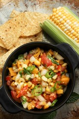 Grilled corn mango salsa, selective focus