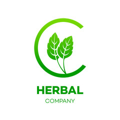 Letter C logo,Green leaf,Herbal,Pharmacy,ecology vector illustration