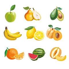 Colorful fruit icons set apple