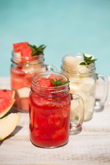 Fototapeta na wymiar Cocktail with watermelon and melon 