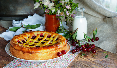 yeast pie with cherry