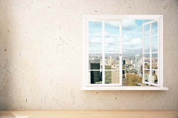 Blank wall and city view