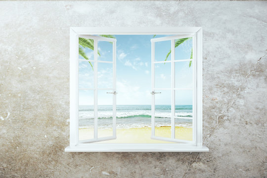 Open window with beach view