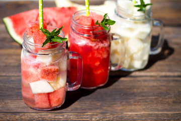 Cocktail with watermelon and melon 