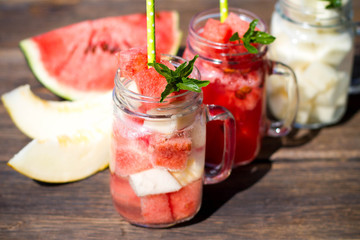 Cocktail with watermelon and melon 