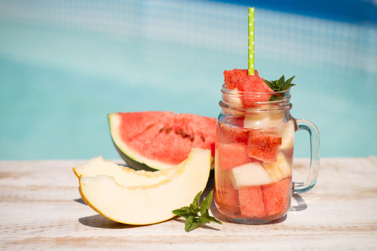 Cocktail with watermelon and melon 