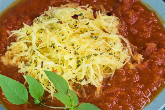 Roasted  Spaghetti Squash With Marinara Sauce.