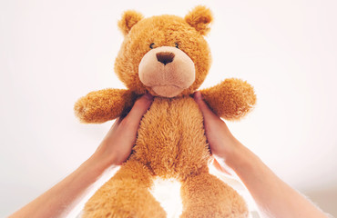 Holding up a teddy bear