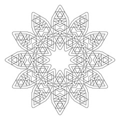 Round decorative geometric pattern. Lace circle design template. Abstract mono line background. Mandala illustration