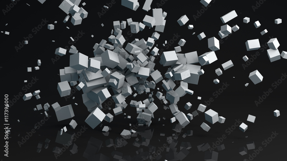 Poster chaotic parallelepiped particles abstract 3d render