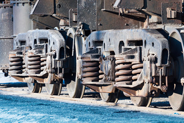 Wheels and wheel trolley heavy railway freight car.