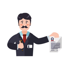 Insurance document man pen medical health care icon. Isolated and flat illustration. Vector graphic