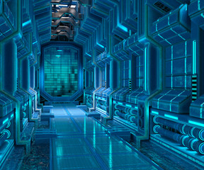 3d illustration of sci-fi corridor interior