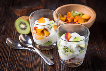 Healthy fruit salad with yoghurt