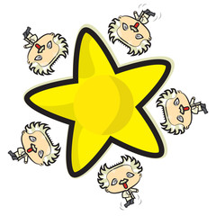 Little scientist Albert running around a yellow star.