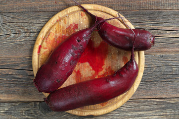 Long red beetroots