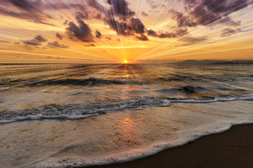 Fototapeta na wymiar Ocean Sunset Sun Rays