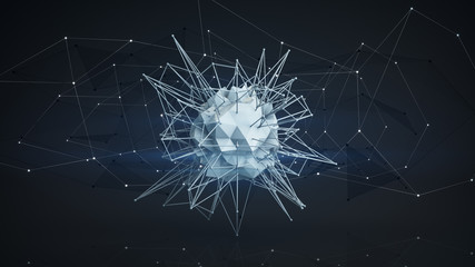 Futuristic polygonal network shape. Abstract 3d render