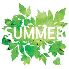Green summer, seasons illustration, leaves of bouquet, watercolor, handmade, abstract vector design art