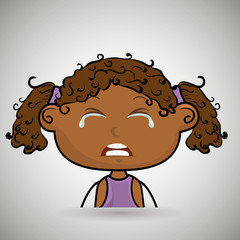crying cartoon little afro girl on white background