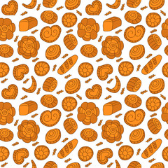 Seamless background with bakery, sketch, jagged lines