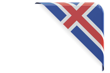 Icelandic flag corner, button. 3D rendering