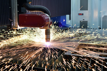 laser or plasma cutting metalworking with sparks