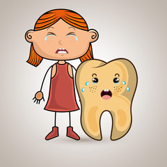 crying cartoon girl with colored clothes and crying cartoon toot