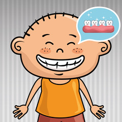 happy cartoon boy wearing coloured clothes over a grey and white