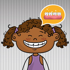 happy cartoon girl wearing coloured clothes over a grey and whit