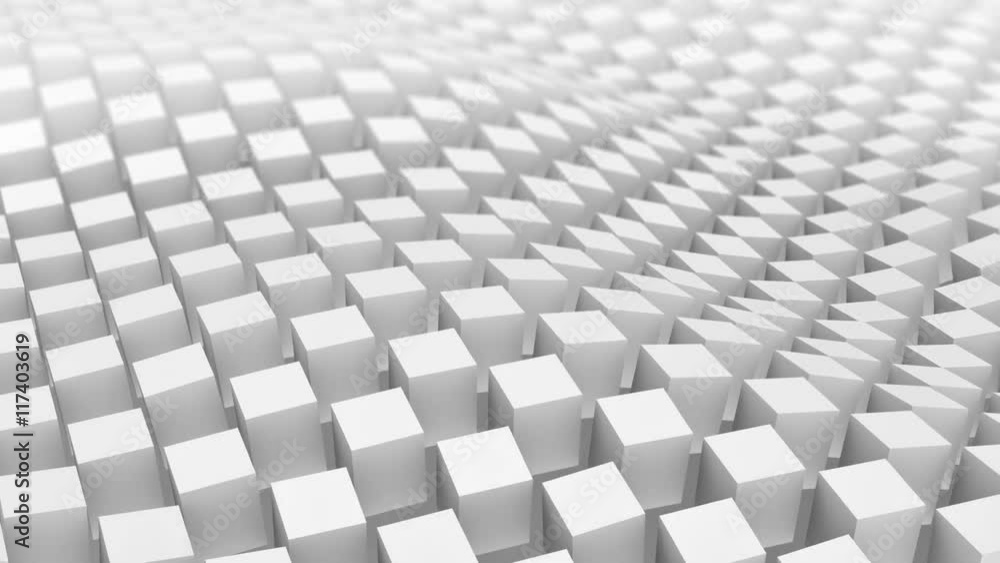 Poster checkered surface of white cubes waving. abstract seamless loop animation. geometric 3d render backg