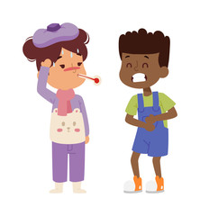 Sick children vector set.