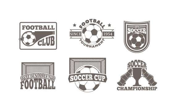 Set of european football, soccer labels, emblems and design championship elements. Vector set of soccer logo football tournament icon symbol. Soccer logo team emblem badge sport competition.