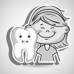 smilling blonde girl with a smiling tooth on her side