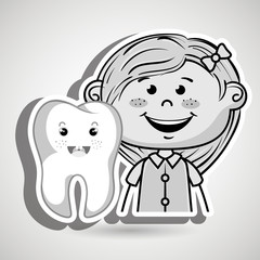 Obraz premium smilling blonde girl with a smiling tooth on her side