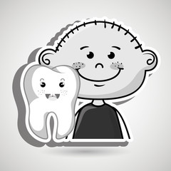 happy little cartoon boy with big smiling tooth